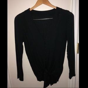 long sleeve cute dressy button up tie-bottom top